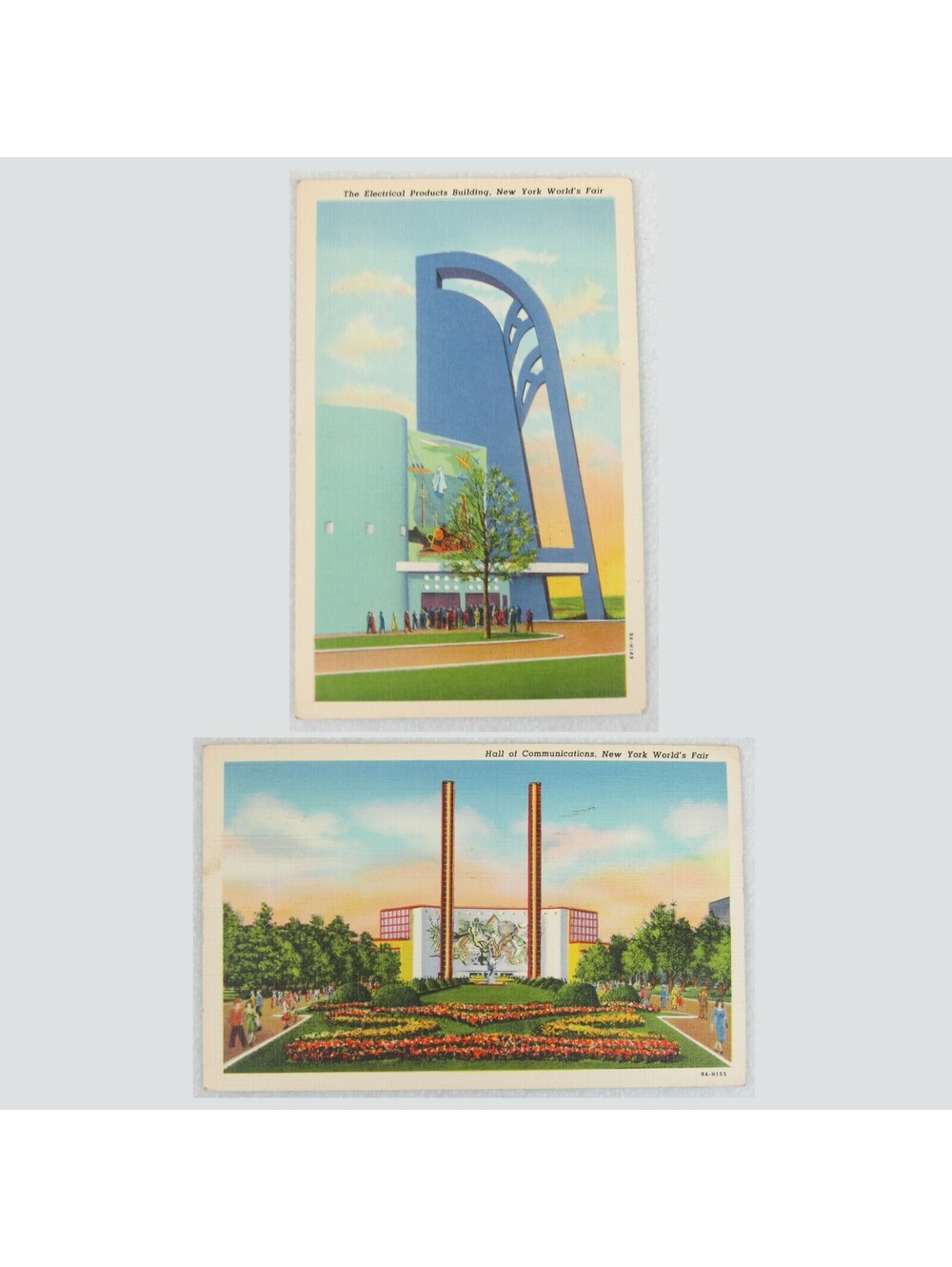 1939 New York Worlds Fair Linen Postcards Electrical Products Hall Communication